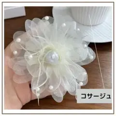 コサージュ 結婚式 パール フォーマル ビーズ 羽根 ブローチ ベージュA223のサムネイル