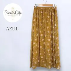 美品❤【アズール】ボタニカル柄シフォンロングスカート フレア 花柄 ゴム S