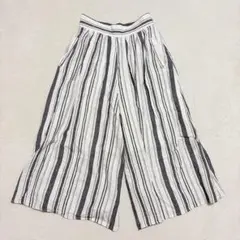 ローリーズファーム◇リネン混ワイドパンツ ガウチョパンツ ストライプ柄 M