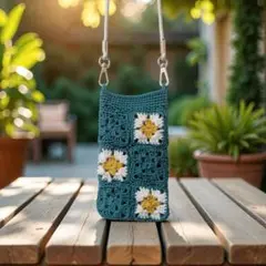 ターコイズ グラニースクエア iPhone・スマホショルダーバッグ