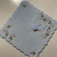 WEDGWOOD 花柄刺繍 タオルハンカチ 水色