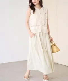 ロペピクニック 春夏 ロングスカート ベージュ フレア 軽い ウエストゴム