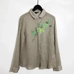 レディース麻入り長袖シャツブラウスプリント花柄S