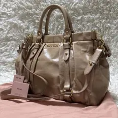 ミュウミュウ　ハンドバッグ　ヴィッテロルクス　2way レザー　ベージュ