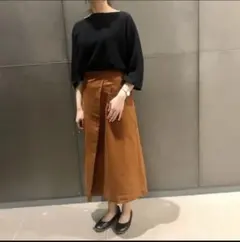 縦横ストレッチチノイージーセミフレアスカート  スモーキーオレンジ