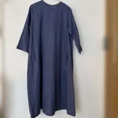 無印良品 フレンチリネン洗いざらし七分袖ワンピース婦人Ｍ・スモーキーブルー