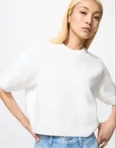ユニクロ　ウォッシャブルミラノリブセーター半袖　ホワイト