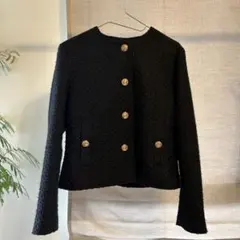 ZARA ツイードノーカラージャケット L