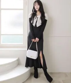 LIPSERVICE リボンオフショルバイカラーワンピース