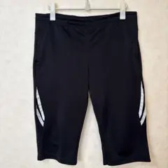 スポーツパンツ ハーフ丈 ブラック Lサイドライン ストレッチ ウエストゴム