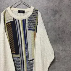 90S vintage 柄ニット　コットン　メンズ　古着　個性派　奇抜