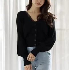 LIPSERVICE ミックスリブショートカーディガン