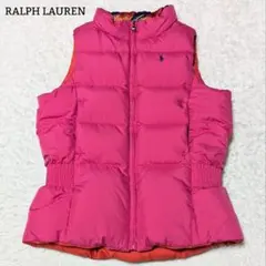 美品◎ラルフローレン リバーシブルダウンベスト ホースロゴ L ピンク×オレンジ