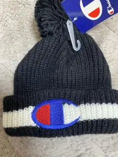 Champion ブラック ニット帽 52cm ポンポン付き