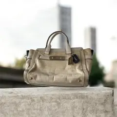 COACH コーチ クロコ型押し ハンドバッグ ベージュ 【訳あり特価】