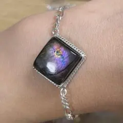 天然石ブレスレット　ラブラドライト　紫シラー　14mm SV925刻印