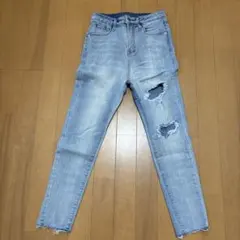 ライトブルー ダメージスキニーデニム Lサイズ