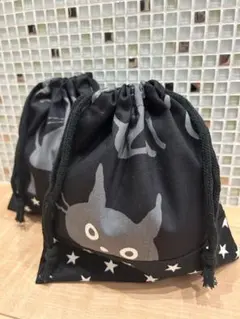 ランチョンマット入れ　歯ブラシコップ袋　巾着袋二点セット　女の子　猫　動物