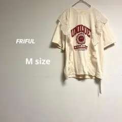 FRIFUL クルーネック 半袖カットソー ひらひらデザイン M クリーム