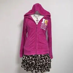 00s 平成ギャル Y2K グランジ ジップパーカー 姫ギャル フード付き 姫系