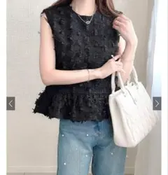 【完売】GRL フリンジツイードノースリーブペプラムトップス