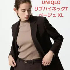 UNIQLO ユニクロ リブハイネックT ベージュ XL