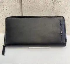 TOMMY HILFIGER ブラックレザー長財布 ラウンドファスナー