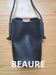 BEAURE ブラック リアルレザー スマホショルダーバッグ