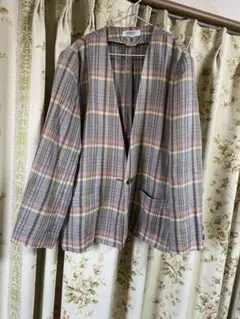 ノーカラーチェックジャケット