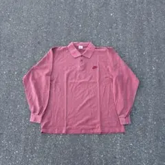 90s白タグ】NIKE 長袖ポロシャツ オレンジ 単色 ワンポイント刺繍 