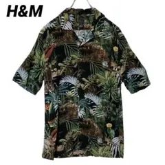 T-1616 H&M ジャングル柄 オープンカラーシャツ 半袖 M 黒のサムネイル