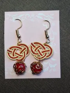 ハンドメイド 水引 ピアス 赤