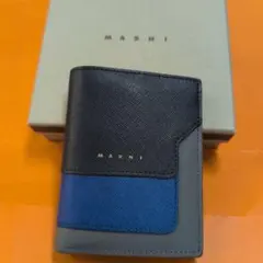 MARNI マルニ 二つ折り財布 バイカラー ブルー×ブラック レザー - メルカリ