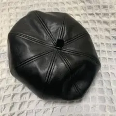 レザー製 黒 ベレー帽
