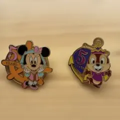 ミニーマウス＆チップ 5周年記念ピンバッジセット