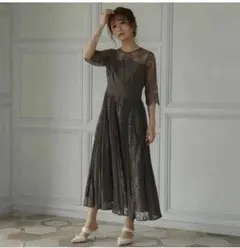 ダークグレー 七分袖 ロングワンピース
