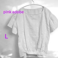 pink adobe ワールド 白ブラウス M 凹凸ストライプ アメリカ古着風のサムネイル