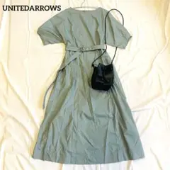 UNITEDARROWS ウエストベルト付　半袖　ロングワンピース