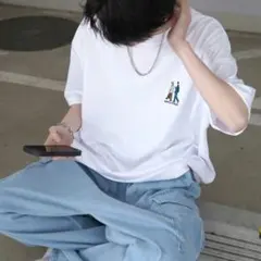 ワンポイント　刺繍　ロゴ ビッグシルエット半袖Tシャツ メンズ 　ILL＇S