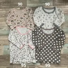 動物柄・ドット柄 長袖シャツ肌着 4枚セット