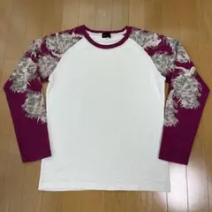 tk.TAKEO KIKUCHI　カットソー　和風　ホワイト × ワインレッドのサムネイル