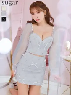 ローブドフルール Glossy キャバクラ セットアップ リボン チュール 水色