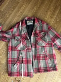 ウール混合 赤緑 チェック柄ジャケット Lサイズ相当