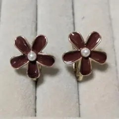 花形 赤紫色 イヤリング