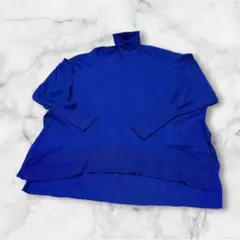 TOLNERA ブルー　タートルネックドルマンスリーブサイドスリットニット