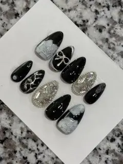 ネイルチップ　成人式　前撮り　振袖　黒