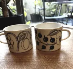 旧ロゴ◾️アラビア ブラックパラティッシ カップ&ソーサー 280ml 2客