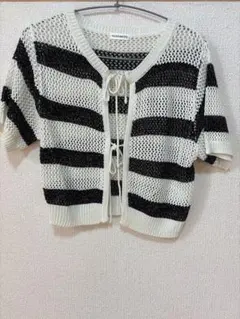 メッシュ カーディガン 白黒ボーダー 夏服