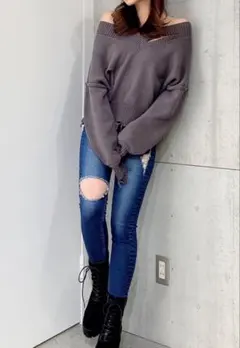 GYDA ダメージショートVネックニットトップス 未着用