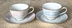 ノリタケ　レースウッドゴールド カップ&ソーサーペア(ブルー・ピンク)